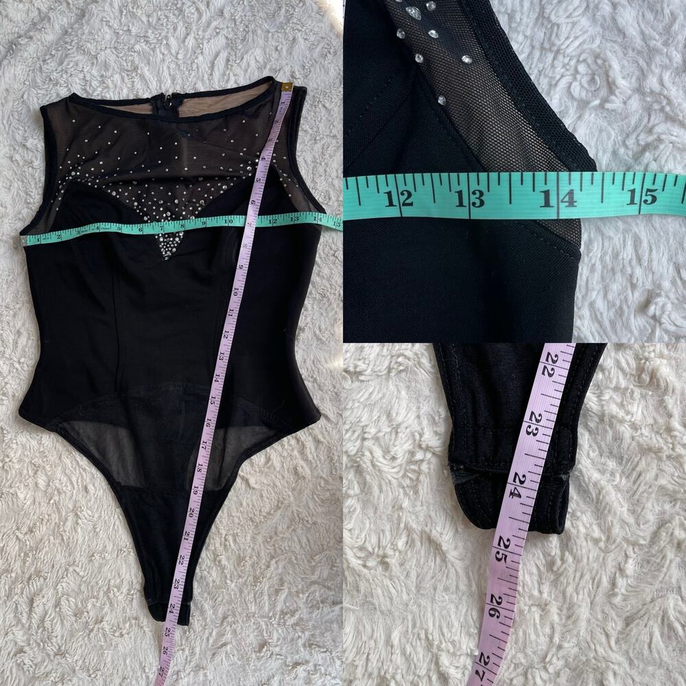 Cache vintage rhinestone bodysuit sleeveless illusion sweetheart Tadashi 90s S - Picture 6 of 17